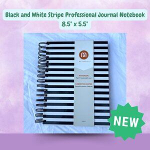 NEW Black and White Stripe Professional Journal Notebook - 8.5" x 5.5"